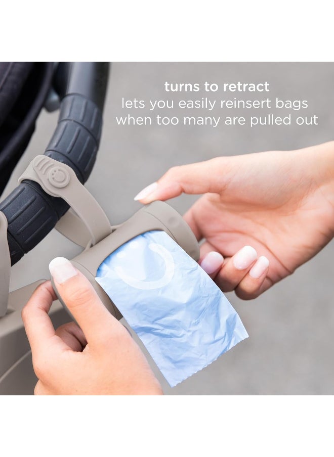 Ubbi Retractable On-the-Go Bag Dispenser for Baby Travel, Diaper Bag Accessory Must Have for Newborns, Helpful Baby Accessory, Taupe