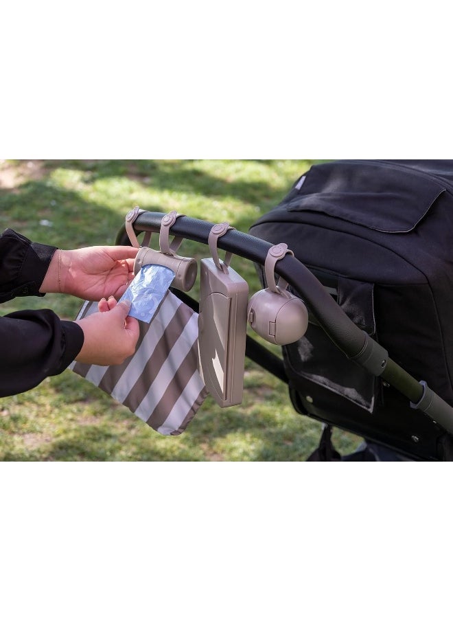 Ubbi Retractable On-the-Go Bag Dispenser for Baby Travel, Diaper Bag Accessory Must Have for Newborns, Helpful Baby Accessory, Taupe