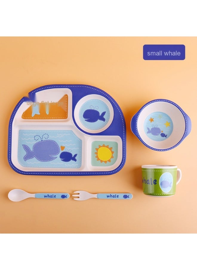 Creative Bamboo Fiber Children's Dining Set - 5-Piece Toddler Meal Plate with Divided Sections and Cartoon Bowl for Kindergarten.