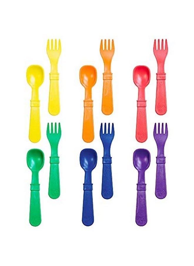Re-Play Made in USA Toddler Forks and Spoons, Pack of 12 Without Carrying Case - 6 Kids Forks with Rounded Tips and 6 Deep Scoop Toddler Spoons - 0.2