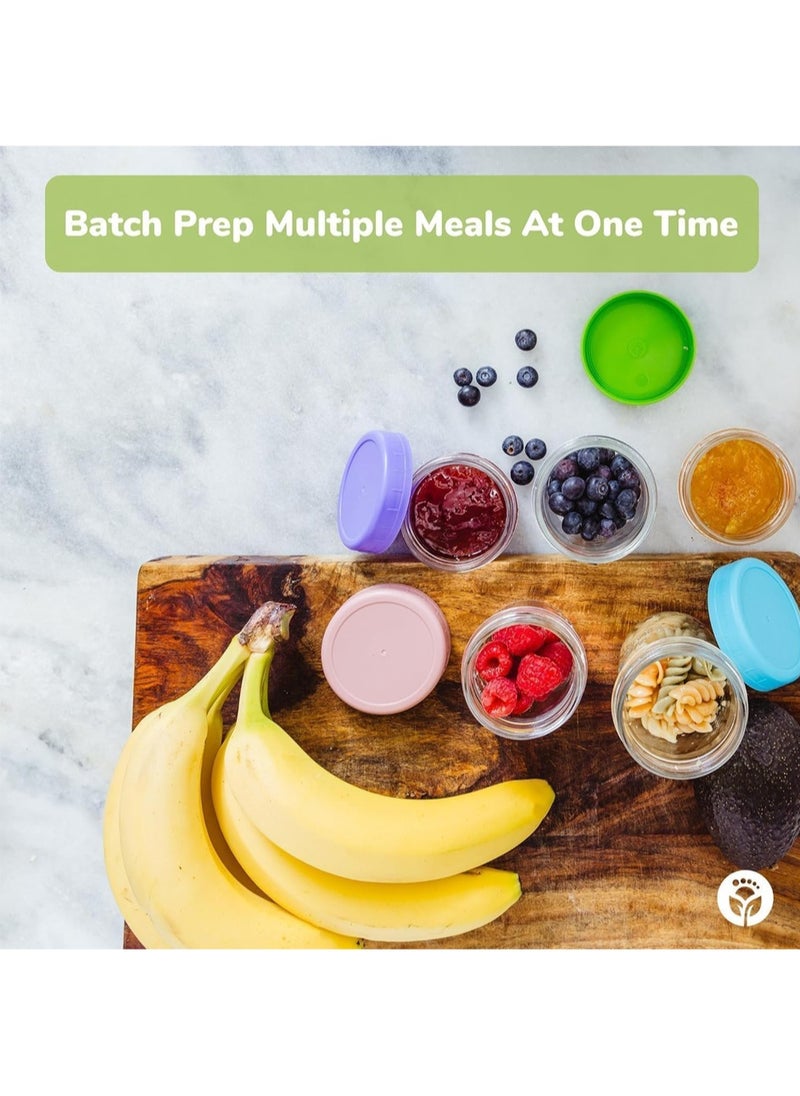 Glass Baby Food Storage Jars Lids (4 oz, 12 Pack) Snack, Puree, Reusable Containers, Fridge or Freezer, Microwave & Dishwasher Safe, Essential Must Have for Infants, Random color