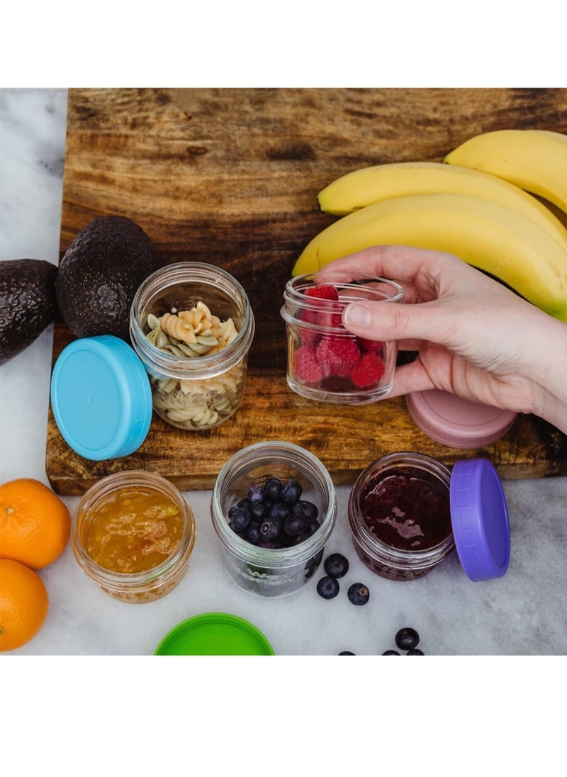 Glass Baby Food Storage Jars Lids (4 oz, 12 Pack) Snack, Puree, Reusable Containers, Fridge or Freezer, Microwave & Dishwasher Safe, Essential Must Have for Infants, Random color
