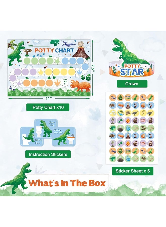 WERNNSAI Potty Training Chart - Dinosaur Toilet Training Reward Chart with 270 Potty Training Stickers Crown Sticker Chart for Boys Toddler Kids Potty Training for Ideal Gift Birthday