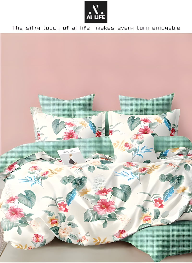 AI LIFE Luxurious King Size Bedsheet Set - 6 Piece High Quality Bedsheet Set 1 Duvet Cover with 1 Fitted Sheet and 4 Pillowcases - Soft and Breathable Microfiber Cotton for All Seasons