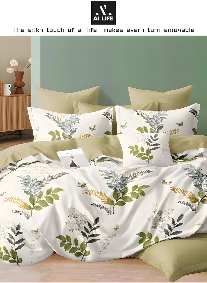 AI LIFE Reversible King Size Duvet Cover Set - 220x240 cm Bed Sheet Set with Fitted Sheet and 4 Pillowcases - Dual-Sided Design for Versatile Style - Soft, Durable, and Easy-Care King Bedding