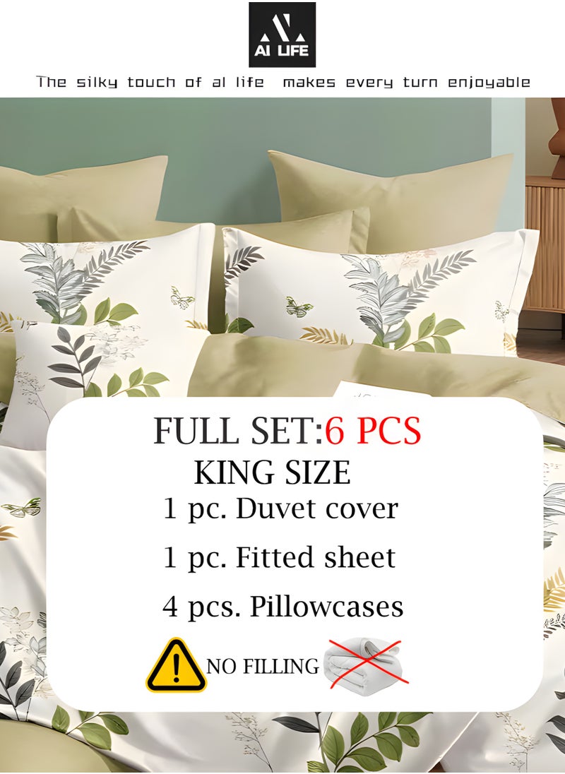 AI LIFE Reversible King Size Duvet Cover Set - 220x240 cm Bed Sheet Set with Fitted Sheet and 4 Pillowcases - Dual-Sided Design for Versatile Style - Soft, Durable, and Easy-Care King Bedding