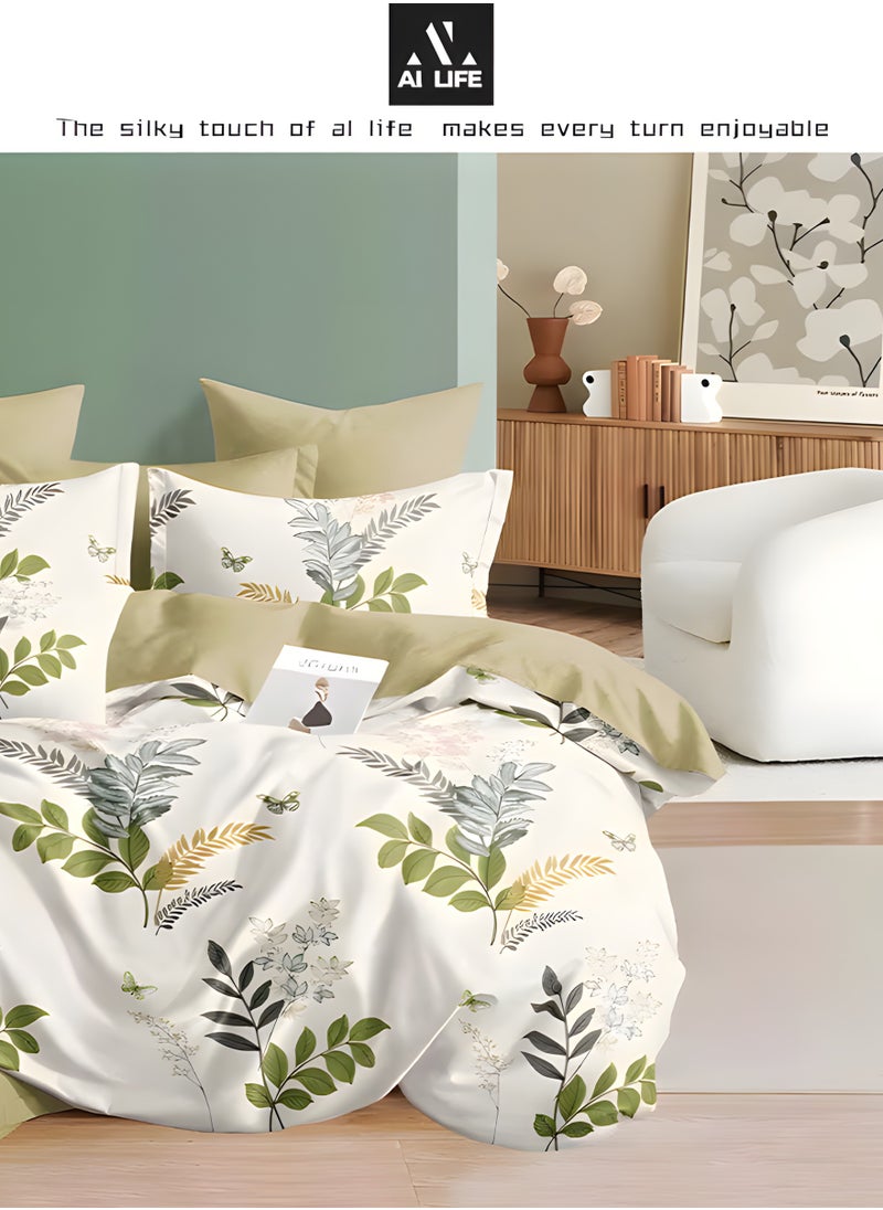 AI LIFE Reversible King Size Duvet Cover Set - 220x240 cm Bed Sheet Set with Fitted Sheet and 4 Pillowcases - Dual-Sided Design for Versatile Style - Soft, Durable, and Easy-Care King Bedding