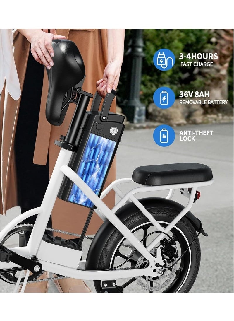 Folding Electric Bike with 350W High Speed Motor, 36V 8AH Battery, 40 KM/H Speed, 35 KM Range, Dual Disk Brakes, Carbon Alloy Frame and 16 Inches Tires, Front Suspension Fort, Portable Electric Bike with Dual Seat