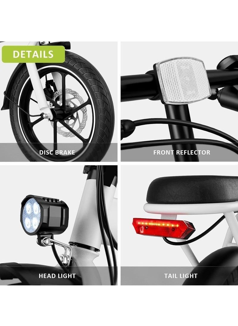 Folding Electric Bike with 350W High Speed Motor, 36V 8AH Battery, 40 KM/H Speed, 35 KM Range, Dual Disk Brakes, Carbon Alloy Frame and 16 Inches Tires, Front Suspension Fort, Portable Electric Bike with Dual Seat