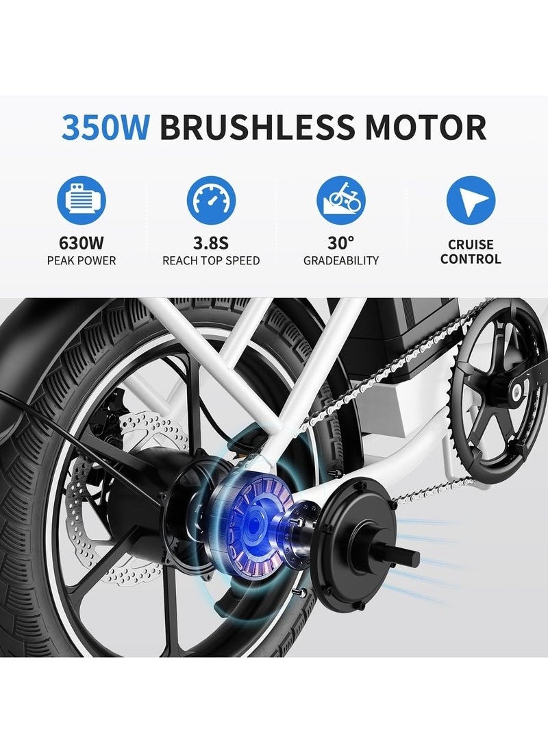 Folding Electric Bike with 350W High Speed Motor, 36V 8AH Battery, 40 KM/H Speed, 35 KM Range, Dual Disk Brakes, Carbon Alloy Frame and 16 Inches Tires, Front Suspension Fort, Portable Electric Bike with Dual Seat