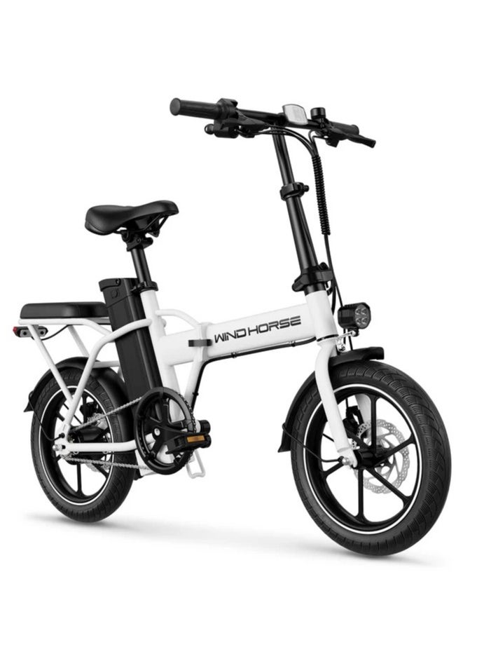 Folding Electric Bike with 350W High Speed Motor, 36V 8AH Battery, 40 KM/H Speed, 35 KM Range, Dual Disk Brakes, Carbon Alloy Frame and 16 Inches Tires, Front Suspension Fort, Portable Electric Bike with Dual Seat
