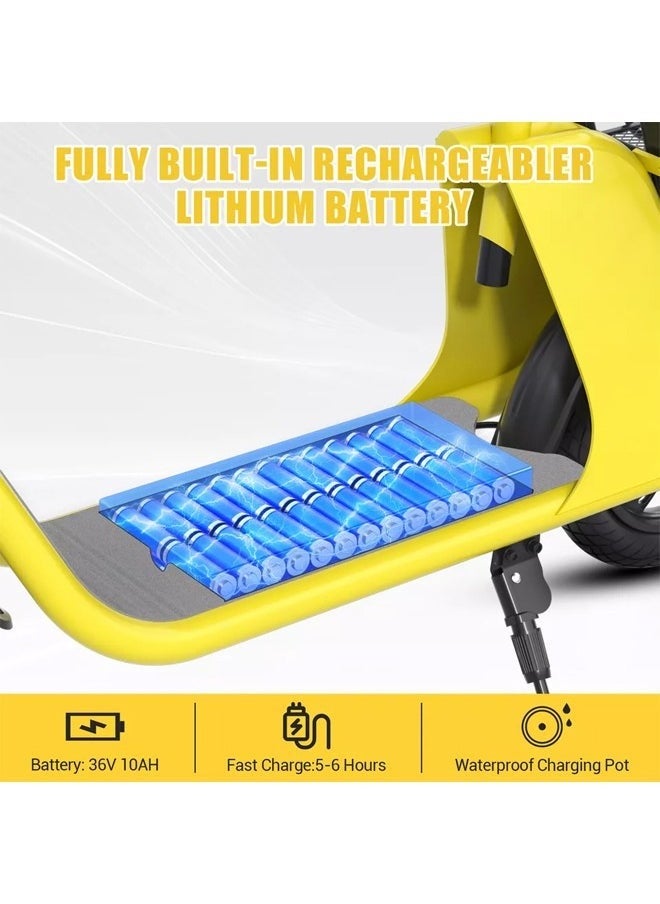 Premium Foldable Electric Scooter with Seat and Rear Basket, 450W Motor, 36V 8AH Battery, 25-35 KM/h Speed, Carbon Alloy Frame, 12.5 Inches Tires, Disk Brakes, Unisex Comfortable E-Scooter for Adults