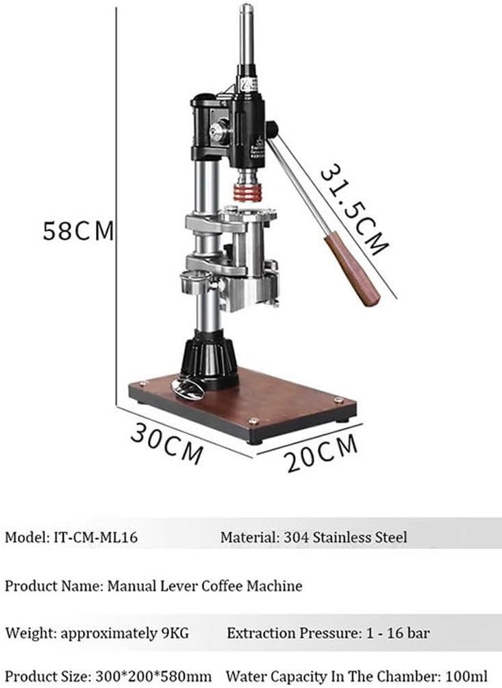 16 Bar Hand-pressed Coffee Machine, Commercial Portable Coffee Hand Press Espresso Machine, Manual Espresso Extraction Variable Pressure Lever Coffee Maker, Feay To Clean, For Home Cafe