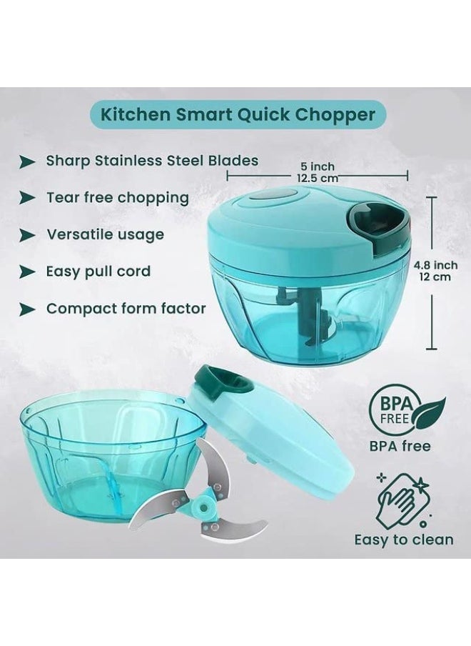 Manual Quick Chopper & Blender 2-in-1 for Vegetables – Hand-Powered Vegetable Cutter and Mixer with Stainless Steel Blades, BPA-Free Food Processor for Kitchen Use (No Electricity Needed)
