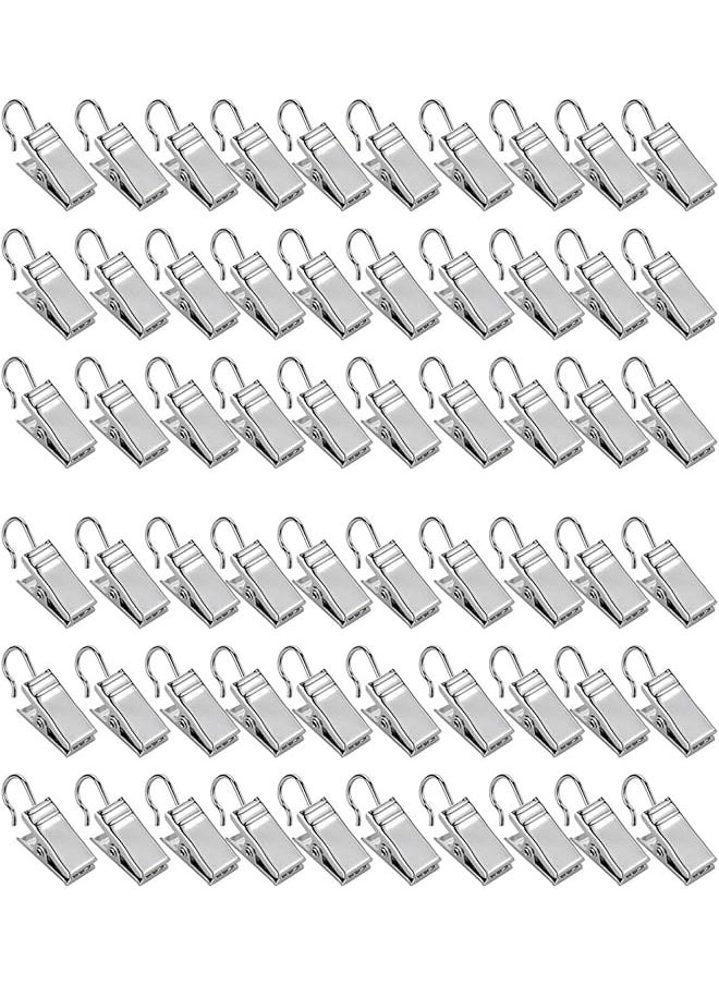 60Pcs Small Heavy-Duty Hook Clip Set Metal Curtain Hangers Clips Drapery Hooks for Clip Photo Home Decoration Art Craft Display Silver