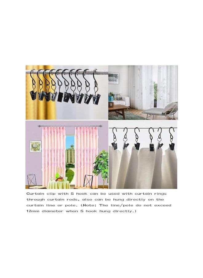 S Hooks Curtain Clips-50 Pack Hanging Hooks Hangers Clips,6mm Long Black
