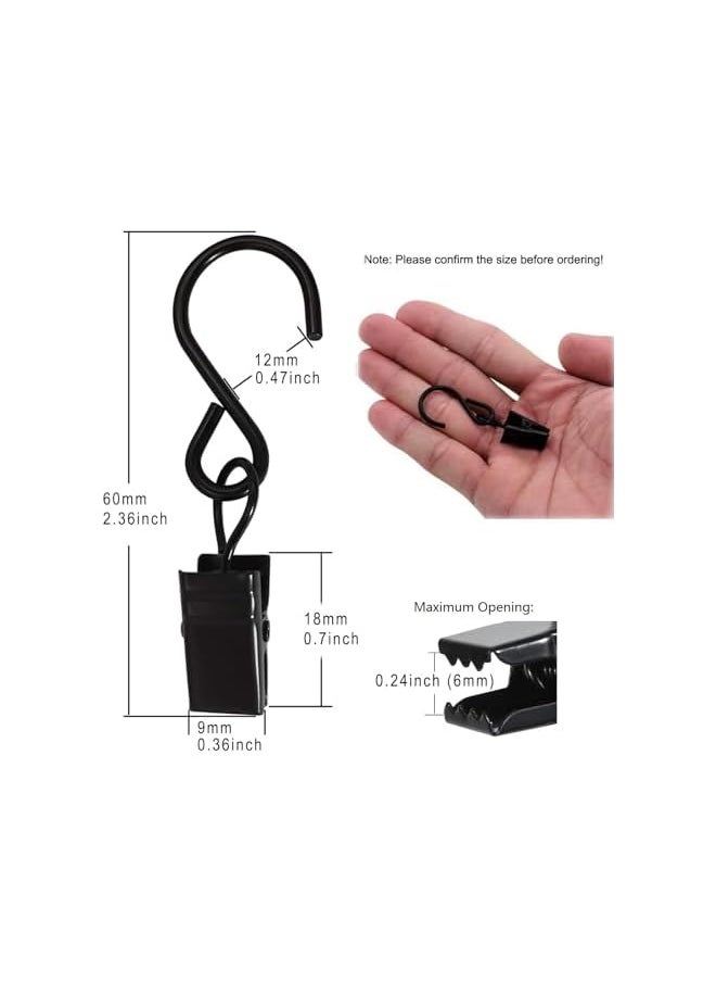 S Hooks Curtain Clips-50 Pack Hanging Hooks Hangers Clips,6mm Long Black