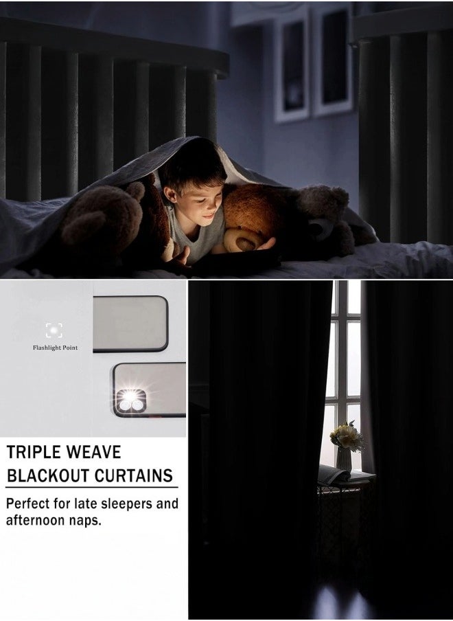 2 Panels Bedroom Curtains ｜Thermal Insulated Grommet Blackout Curtain Panel｜  Eyelet Top, Energy-Saving Heat Retention｜ U V Block ,for Bedroom, Living Room Grey, 130 x 213 cm