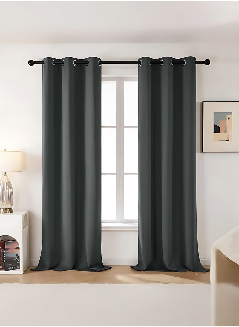 2 Panels Bedroom Curtains ｜Thermal Insulated Grommet Blackout Curtain Panel｜  Eyelet Top, Energy-Saving Heat Retention｜ U V Block ,for Bedroom, Living Room Grey, 130 x 213 cm