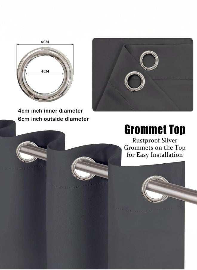 2 Panels Bedroom Curtains ｜Thermal Insulated Grommet Blackout Curtain Panel｜  Eyelet Top, Energy-Saving Heat Retention｜ U V Block ,for Bedroom, Living Room Grey, 130 x 213 cm