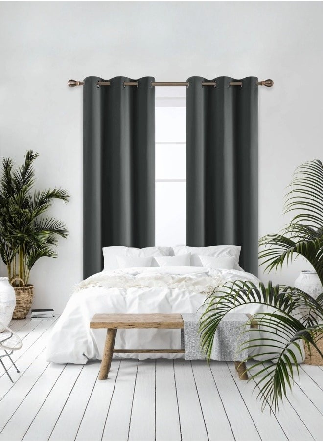 2 Panels Bedroom Curtains ｜Thermal Insulated Grommet Blackout Curtain Panel｜  Eyelet Top, Energy-Saving Heat Retention｜ U V Block ,for Bedroom, Living Room Grey, 130 x 213 cm