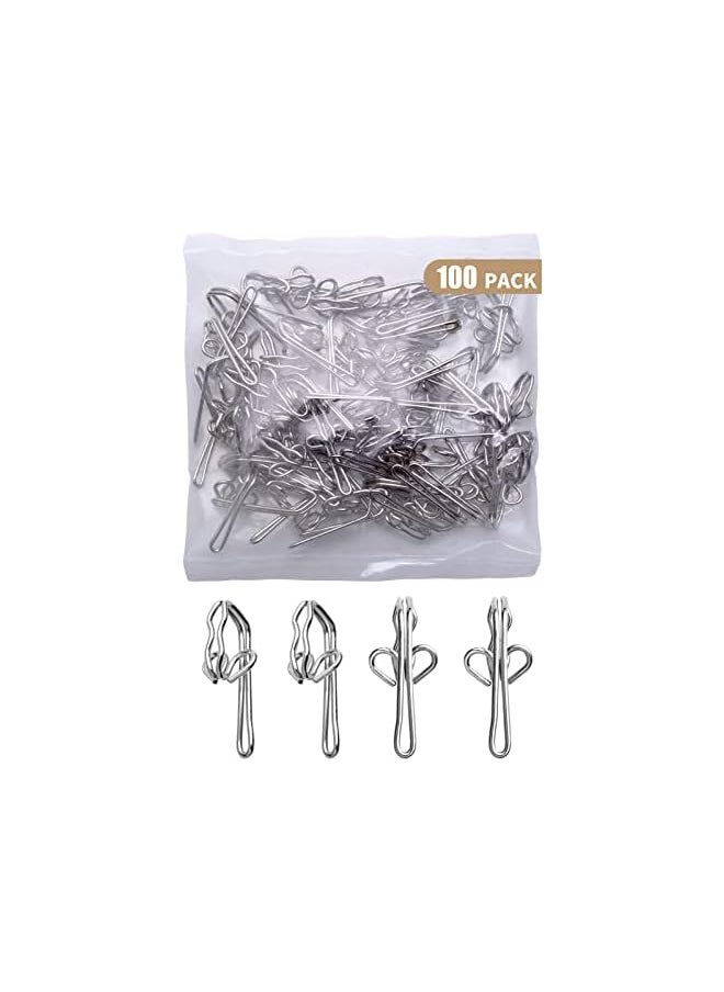 Curtain Hooks Metal Curtain Header Tape Drapery Hooks for curtains 2.9x1.2cm (100 Pack silver)…