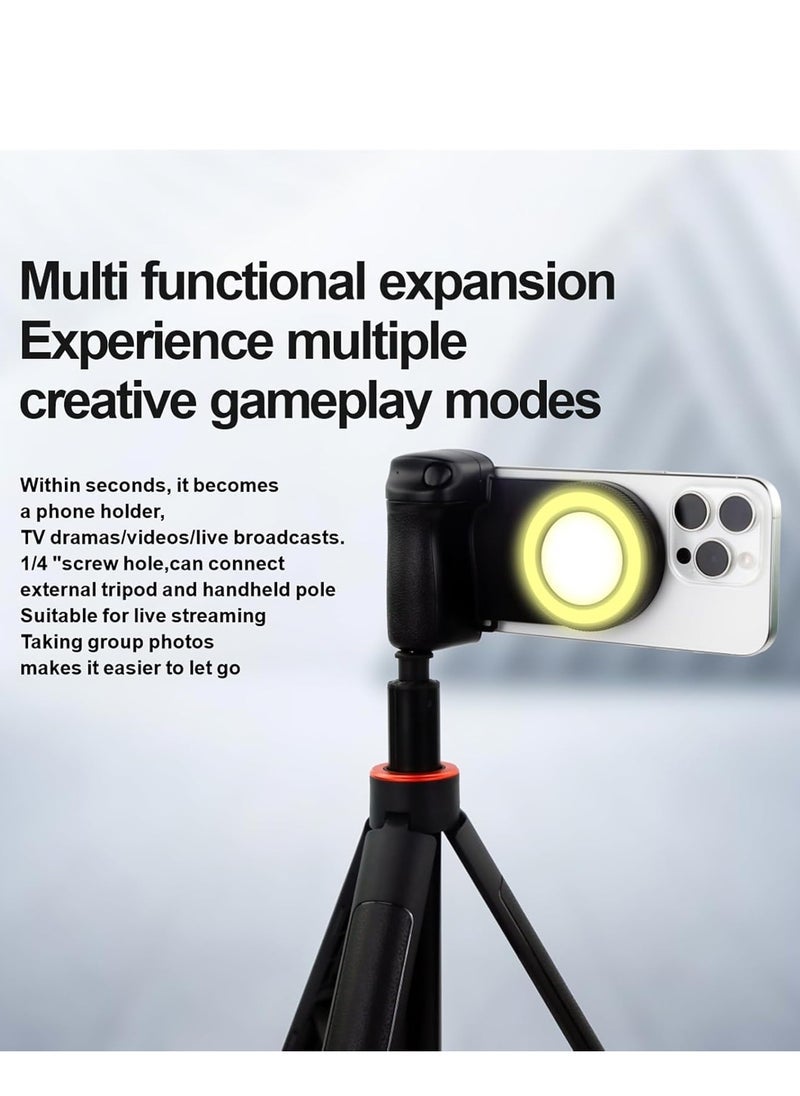 Magnetic LED Selfie Ring Light, Rechargeable,  Bluetooth Remote Control, Phone Grip, Smartphone Camera Shutter Handle Grip w Detachable Wireless Bluetooth Light