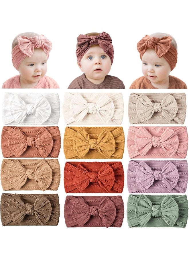 Prohouse 12 Pack Baby Nylon Headbands Hairbands Hair Bow Elastics Handmade Hair Accessories for Baby Girls Newborn Infant Toddlers Kids(Pink)