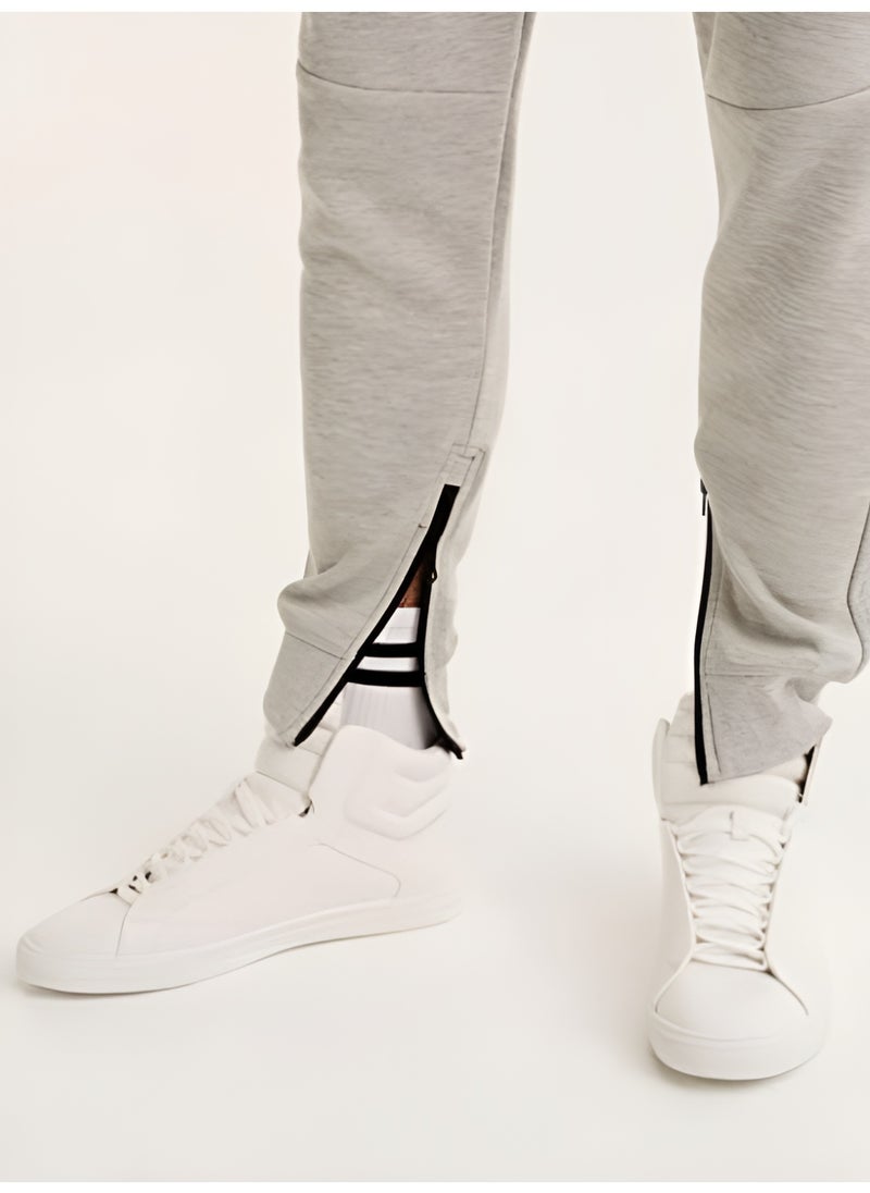 Men’s Heather Grey Jogging Trousers – Ribbed Cuffs, Zip Pockets, Slim Fit Sweatpants for Workout, Running Or Casual Wear