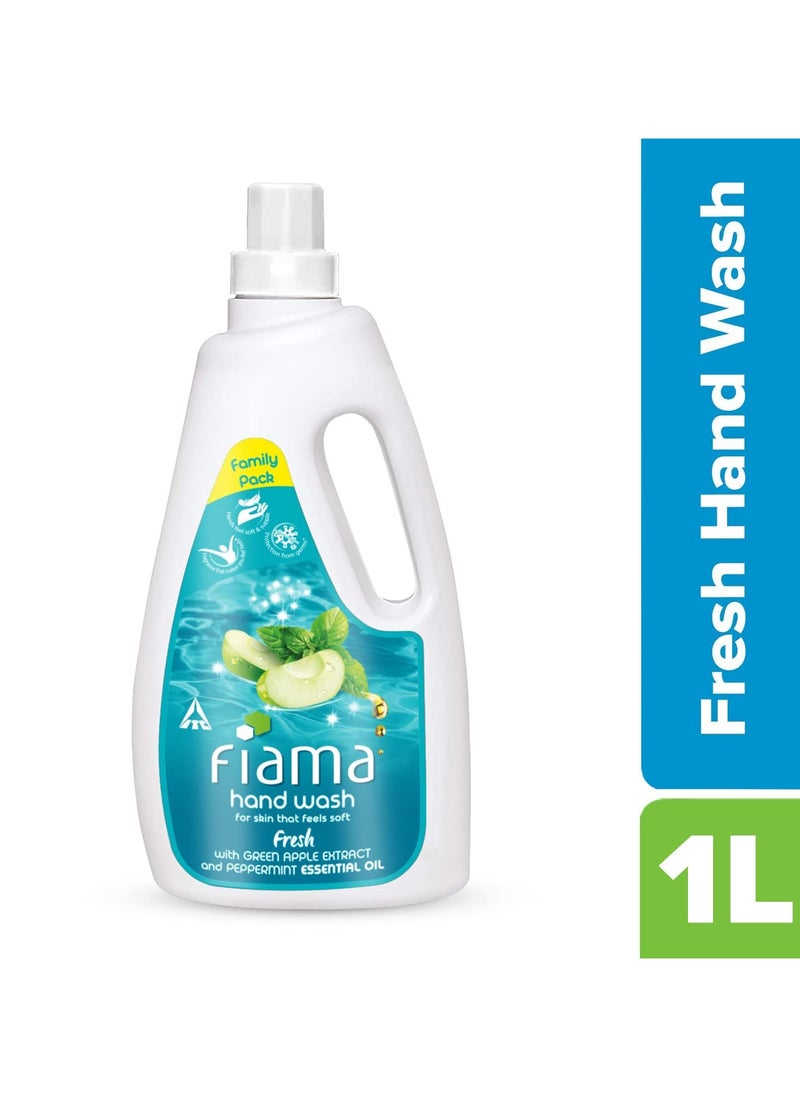 Fresh Hand Wash, 1000 ml Family Pack, with Green Apple Extracts and Peppermint Essential Oil, Soft and Supple Hands, Fragrant Handwash