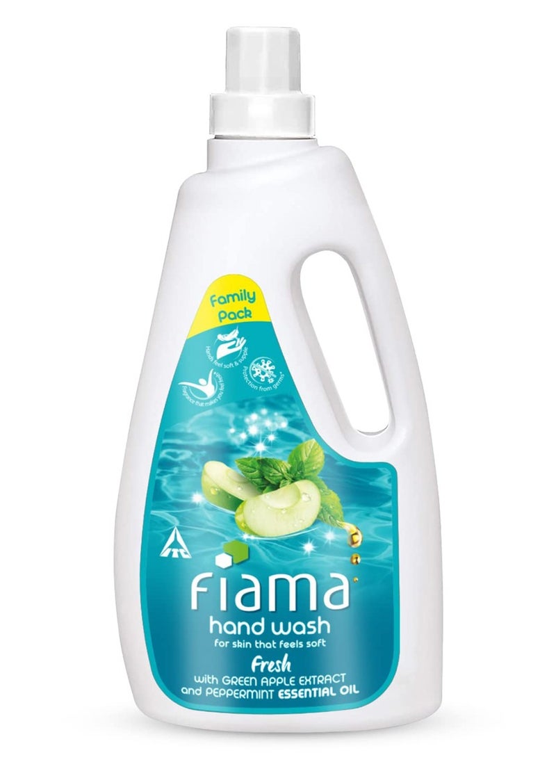 Fresh Hand Wash, 1000 ml Family Pack, with Green Apple Extracts and Peppermint Essential Oil, Soft and Supple Hands, Fragrant Handwash