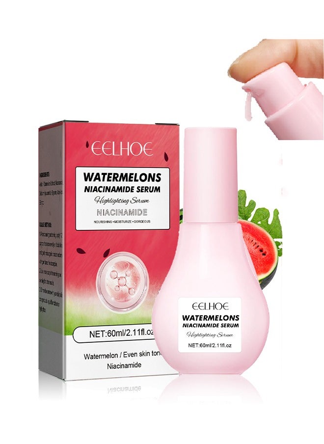 Watermelon Niacinamide Serum- Moisturizing Watermelon Toner Hyaluronic Facial Serum Brighten with Glycerin and Vitamin E Serum Multi Purpose Lightweight Face Serum Face Highlighter 60ML