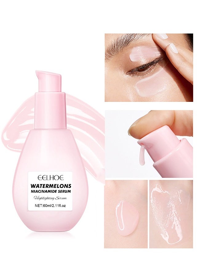 Watermelon Niacinamide Serum- Moisturizing Watermelon Toner Hyaluronic Facial Serum Brighten with Glycerin and Vitamin E Serum Multi Purpose Lightweight Face Serum Face Highlighter 60ML