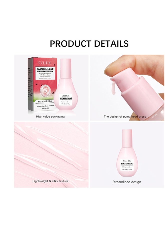 Watermelon Niacinamide Serum- Moisturizing Watermelon Toner Hyaluronic Facial Serum Brighten with Glycerin and Vitamin E Serum Multi Purpose Lightweight Face Serum Face Highlighter 60ML