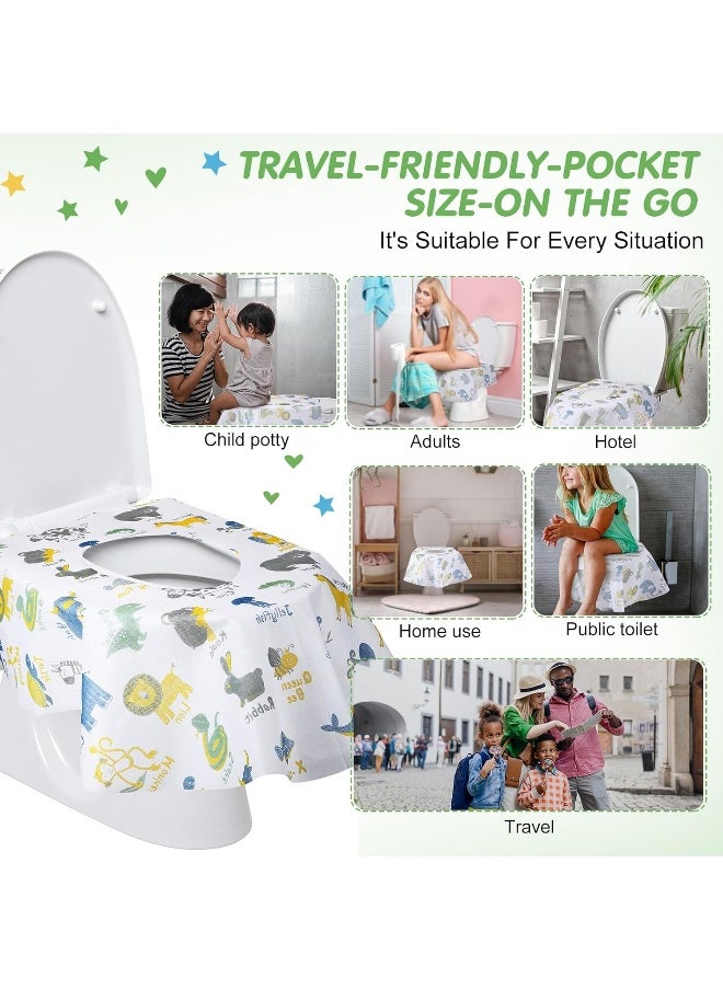 Reginary 50 Packs Disposable Toilet Seat Covers Extra Large Individually Wrapped for Kids and Adults, Portable Non Slip Waterproof Potty Seat Covers for Toddlers Potty Training, Travel (Animal)