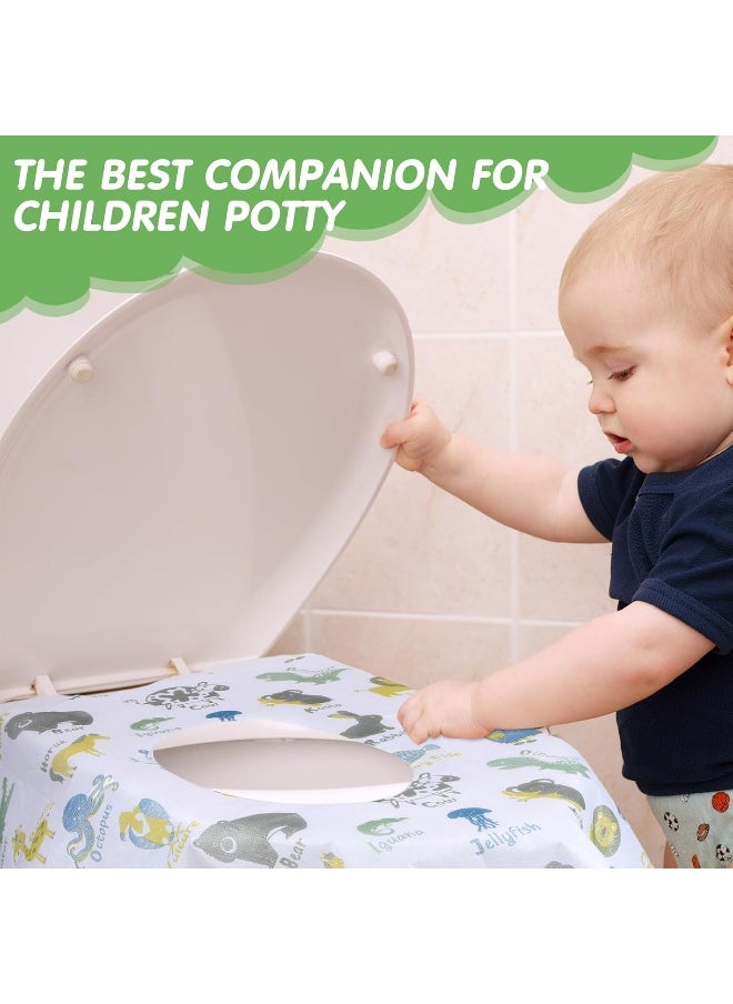 Reginary 50 Packs Disposable Toilet Seat Covers Extra Large Individually Wrapped for Kids and Adults, Portable Non Slip Waterproof Potty Seat Covers for Toddlers Potty Training, Travel (Animal)