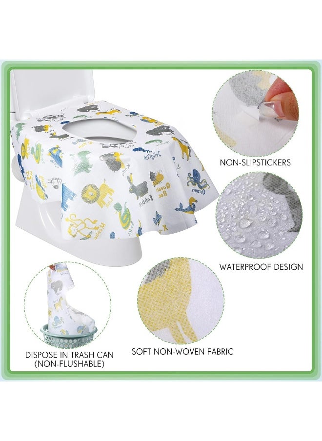Reginary 50 Packs Disposable Toilet Seat Covers Extra Large Individually Wrapped for Kids and Adults, Portable Non Slip Waterproof Potty Seat Covers for Toddlers Potty Training, Travel (Animal)
