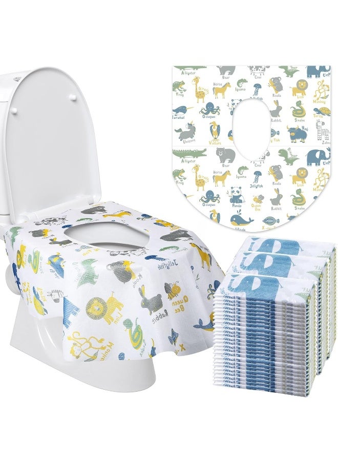 Reginary 50 Packs Disposable Toilet Seat Covers Extra Large Individually Wrapped for Kids and Adults, Portable Non Slip Waterproof Potty Seat Covers for Toddlers Potty Training, Travel (Animal)