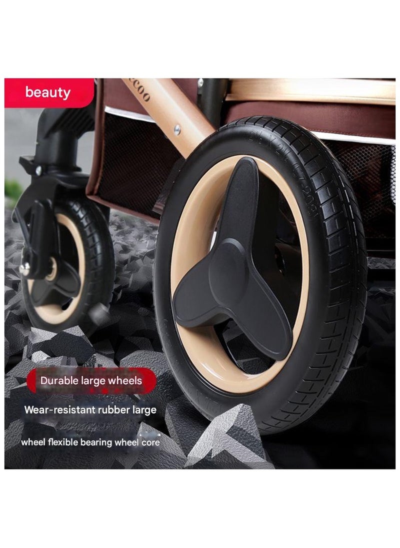 Belecoo Baby Stroller with High View,Double Push Rod Cans Sit and Lie Down Foldable,Four-Wheel Rubber Strong Shock Absorption,Large Space,Durable Suitable for Baby 0-3 Years - Pink