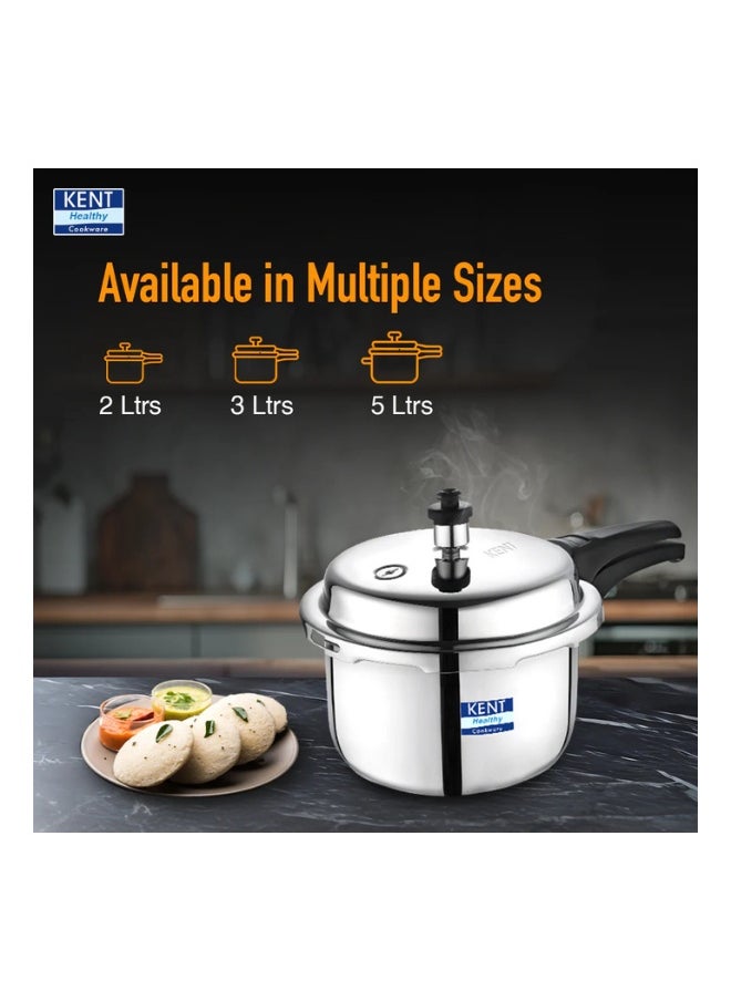 3 LitersLiters KENT Stainless Steel Outer-Lid Pressure Cooker – 3L | Gas & Induction Compatible | Safe & Rust-Resistant | Durable Daily Use Cooker Silver