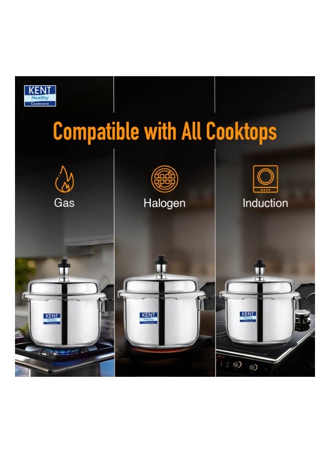 3 LitersLiters KENT Stainless Steel Outer-Lid Pressure Cooker – 3L | Gas & Induction Compatible | Safe & Rust-Resistant | Durable Daily Use Cooker Silver
