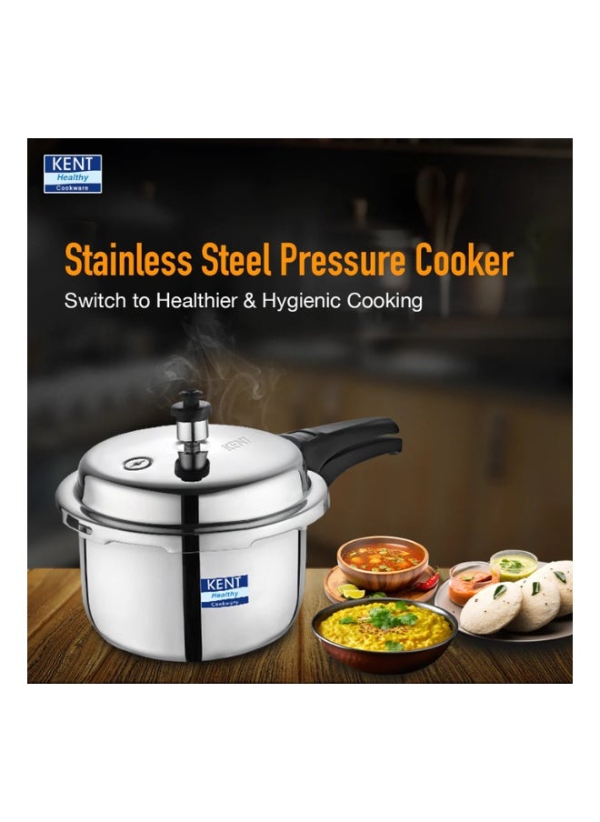 3 LitersLiters KENT Stainless Steel Outer-Lid Pressure Cooker – 3L | Gas & Induction Compatible | Safe & Rust-Resistant | Durable Daily Use Cooker Silver