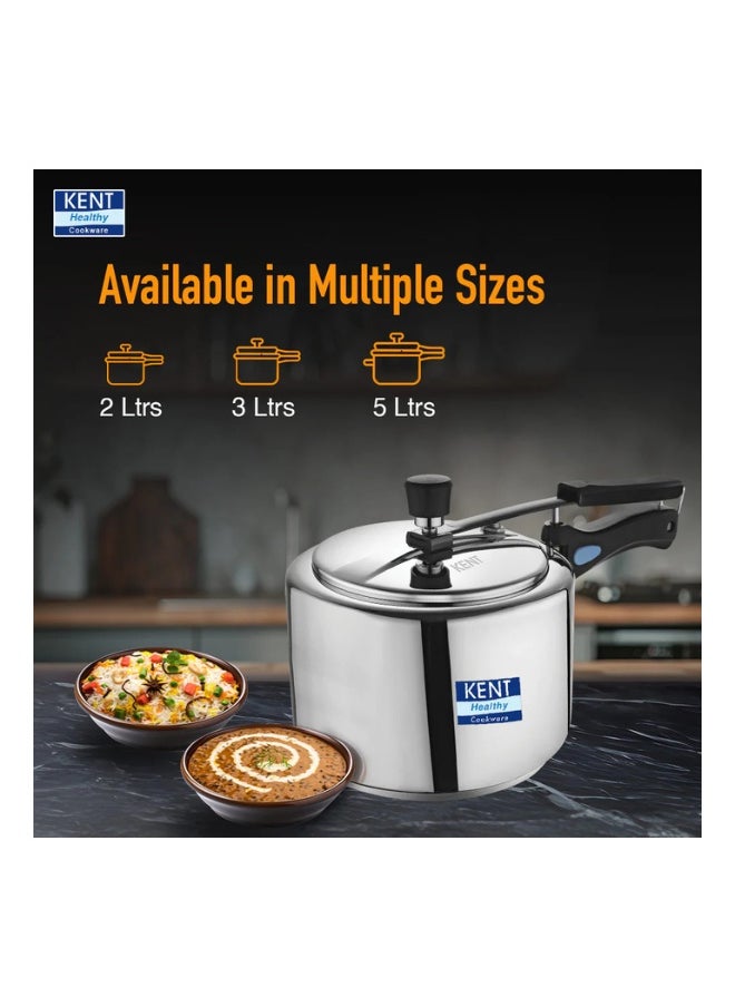 2 LitersLiters KENT Stainless Steel In-Lid Pressure Cooker – 2L | Gas & Induction Compatible | Inner Lid Design | Safe & Durable Silve