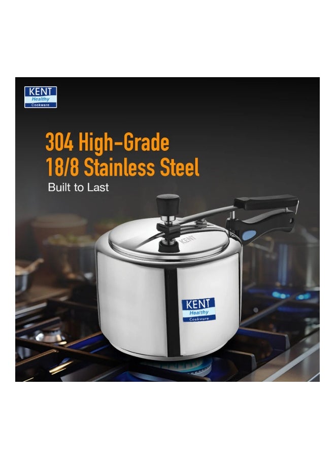 2 LitersLiters KENT Stainless Steel In-Lid Pressure Cooker – 2L | Gas & Induction Compatible | Inner Lid Design | Safe & Durable Silve