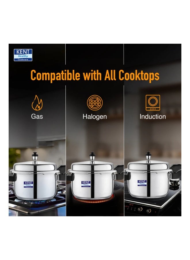 5 LittersLiters KENT Stainless Steel Outer-Lid Pressure Cooker – 5L | Durable, Gas & Induction Compatible | Rust-Resistant | Family-Size Cooking silver
