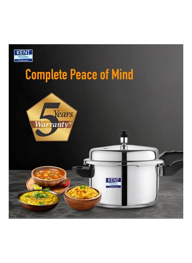 5 LittersLiters KENT Stainless Steel Outer-Lid Pressure Cooker – 5L | Durable, Gas & Induction Compatible | Rust-Resistant | Family-Size Cooking silver