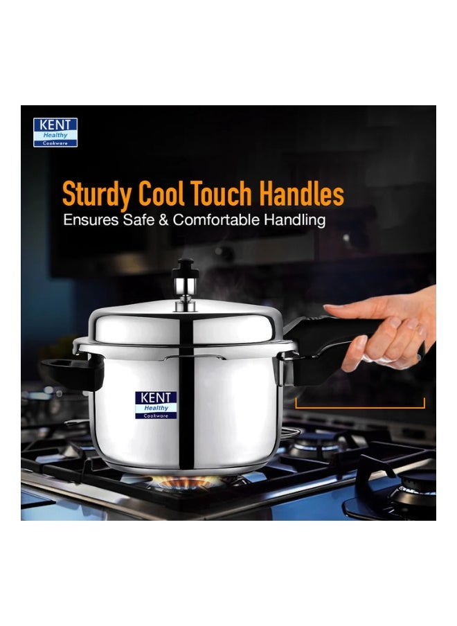5 LittersLiters KENT Stainless Steel Outer-Lid Pressure Cooker – 5L | Durable, Gas & Induction Compatible | Rust-Resistant | Family-Size Cooking silver