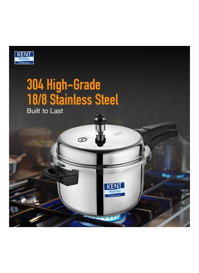 5 LittersLiters KENT Stainless Steel Outer-Lid Pressure Cooker – 5L | Durable, Gas & Induction Compatible | Rust-Resistant | Family-Size Cooking silver
