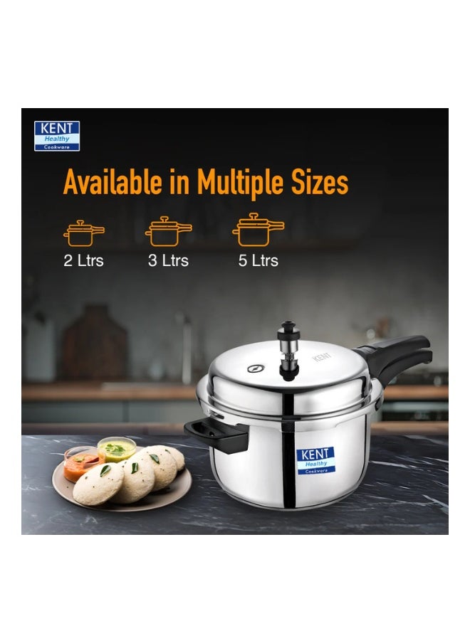 5 LittersLiters KENT Stainless Steel Outer-Lid Pressure Cooker – 5L | Durable, Gas & Induction Compatible | Rust-Resistant | Family-Size Cooking silver