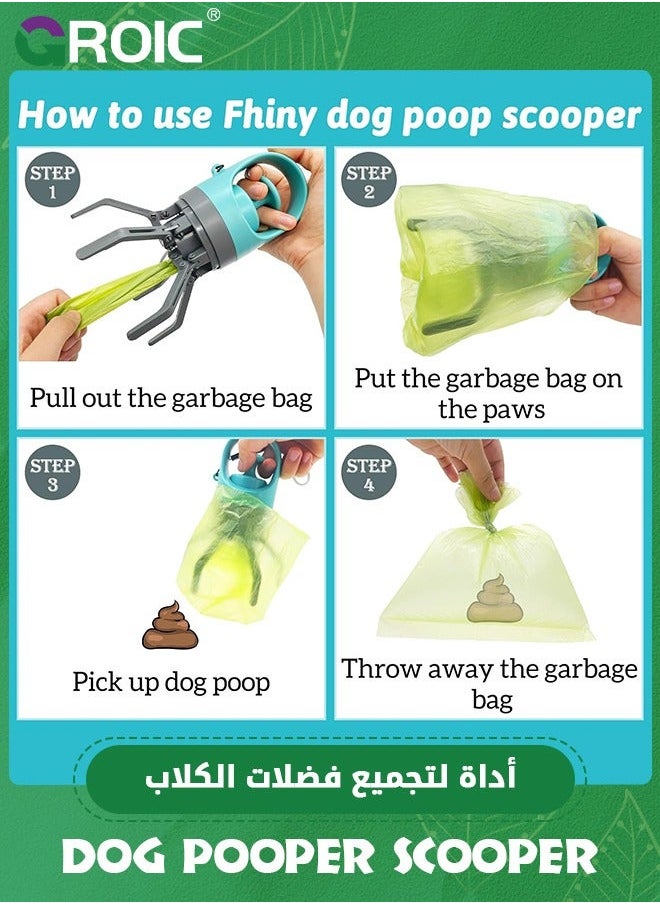 No-Touch Dog Pooper Scooper with Built-in Poop Bag Dispenser Portable and Lightweight Claw for Dogs Picker Upper Tool Small, Medium Large